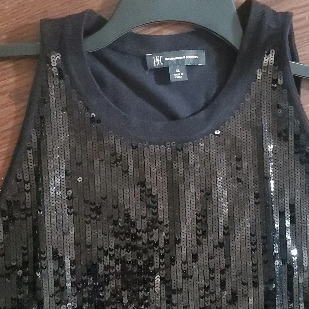 INC Black Sequin Fringe Bottom Dress Extra Large - Picture 5 of 8